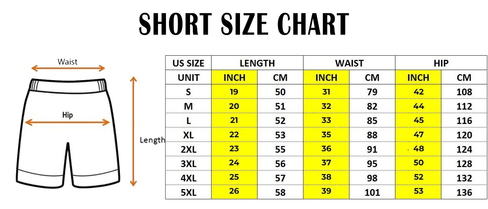 Short Size Chart