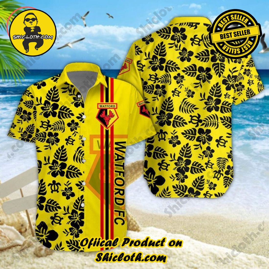 NEW COLLECTION OFFCIAL Hawaiian Shirt And Short in Shicloth 5 Watford FC EPL Hawaiian Shirt And Short