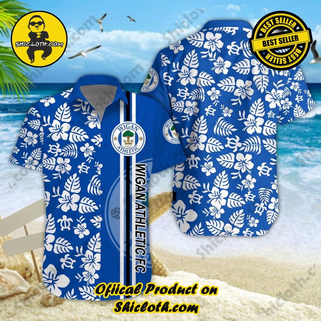 NEW COLLECTION OFFCIAL Hawaiian Shirt And Short in Shicloth 8 Wigan Athletic FC EPL Hawaiian Shirt And Short