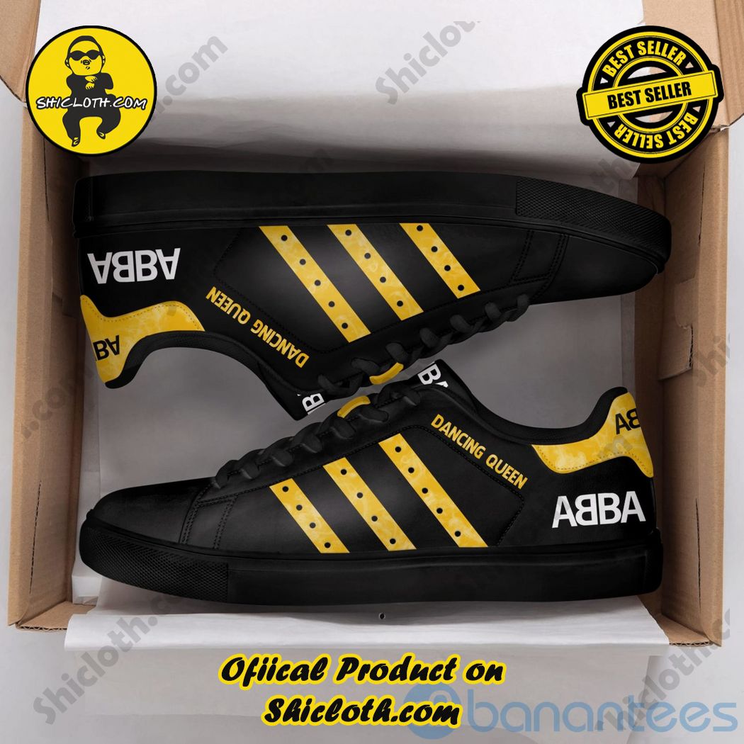 Abba Dancing Queen White Striped Yellow Adidas Stan Smith Shoes - Shicloth