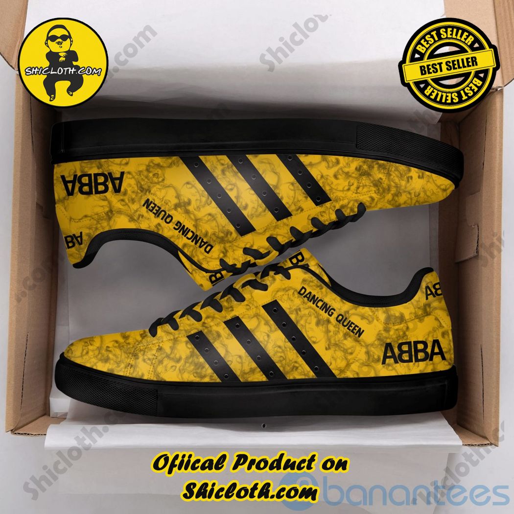 Abba Dancing Queen White Striped Yellow Adidas Stan Smith Shoes - Shicloth