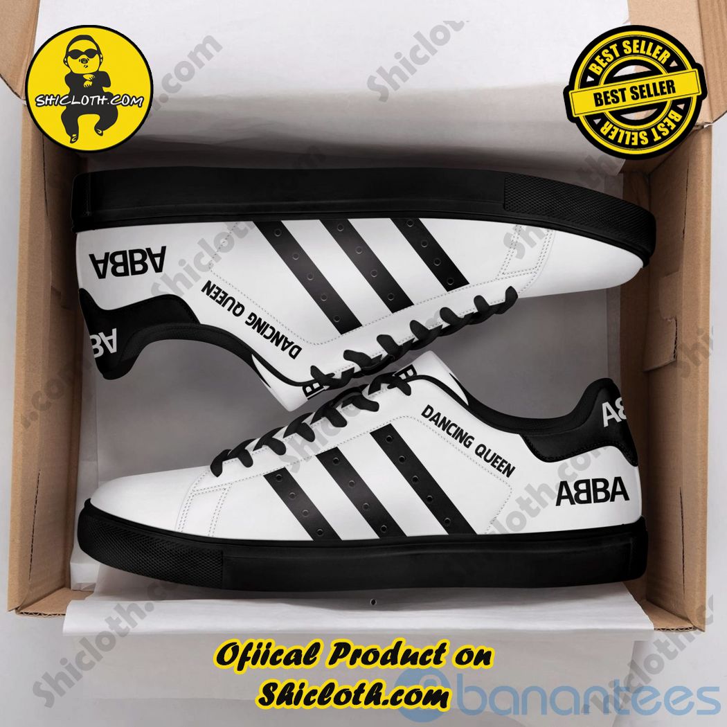 Abba Dancing Queen White Striped Yellow Adidas Stan Smith Shoes - Shicloth