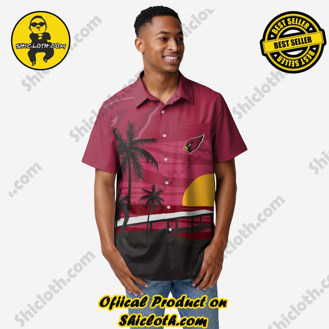 Arizona Cardinals Tropical Sunset Button Up Shirt