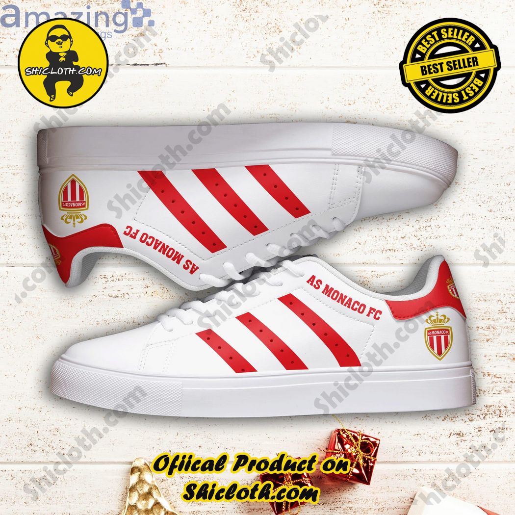 Only 60$. Best seller Hot trending Stan Smith Shoes in Shicloth Store.Click here to buy !! 6 As Monaco Fc Red Striped Stan Smith Low Top Shoes