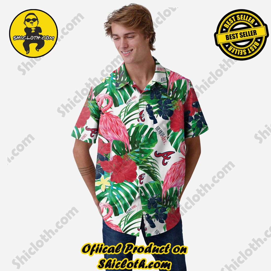 The Best Collection Hawaiian Shirt And Short in Shicloth !!! Buy it now 5 Atlanta Braves Flamingo Button Up Shirt