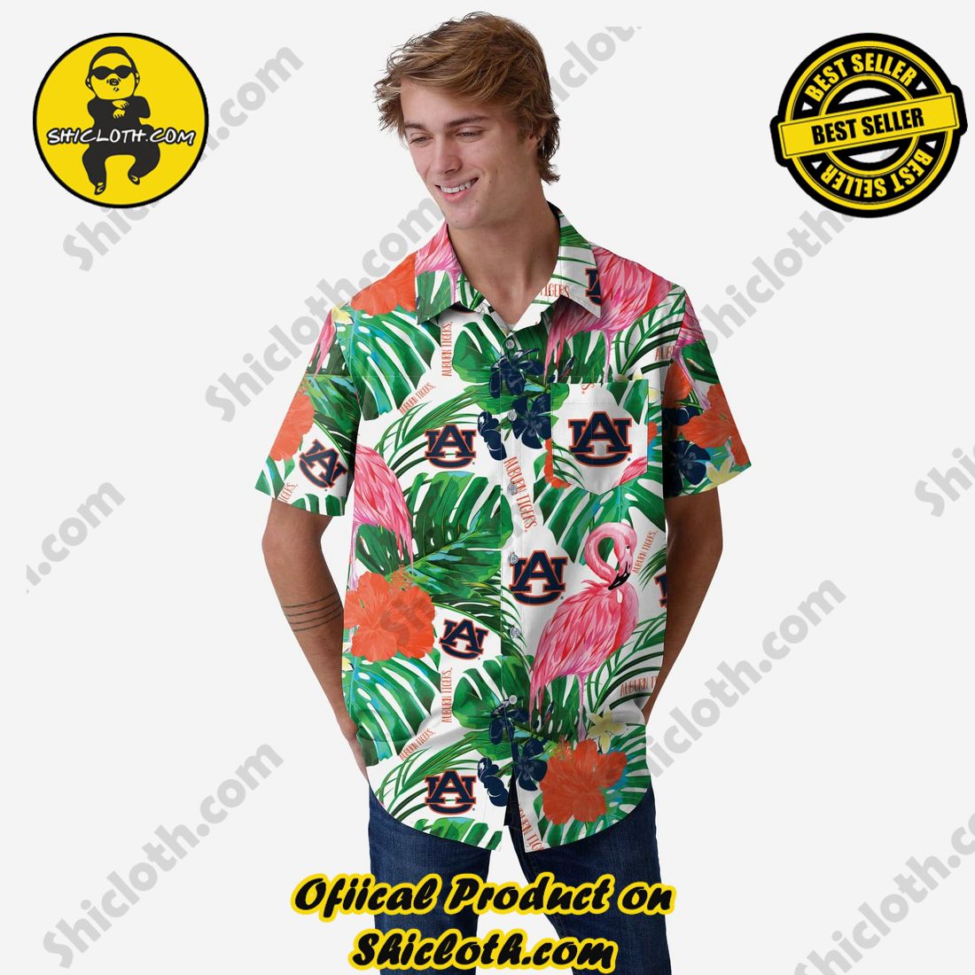 Top Trending Hawaiian Shirt And Short in Shicloth !!! 26 Auburn Tigers Flamingo Button Up Shirt