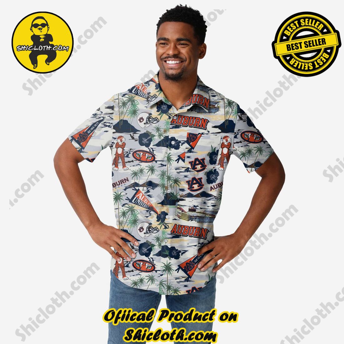HOT HIT Hawaiian Shirt And Short in Shicloth !!! 1 Auburn Tigers Thematic Stadium Print Button Up Shirt
