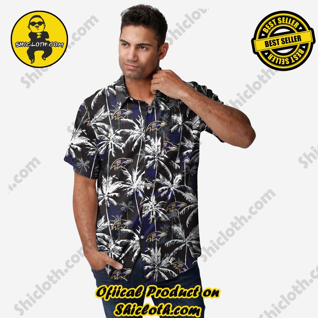 Baltimore Ravens Black Floral Button Up Shirt