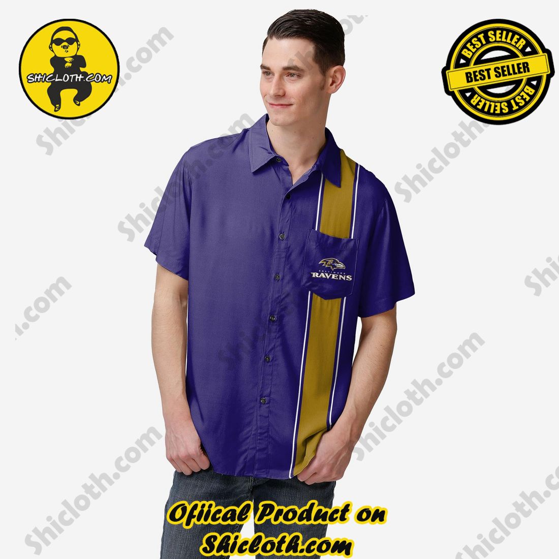 Baltimore Ravens Bowling Stripe Button Up Shirt