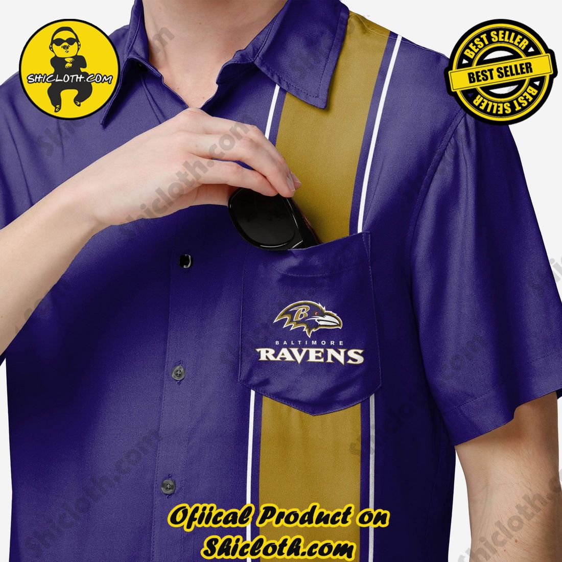 Baltimore Ravens Bowling Stripe Button Up Shirt 3 Baltimore Ravens Bowling Stripe Button Up Shirt - Image 3