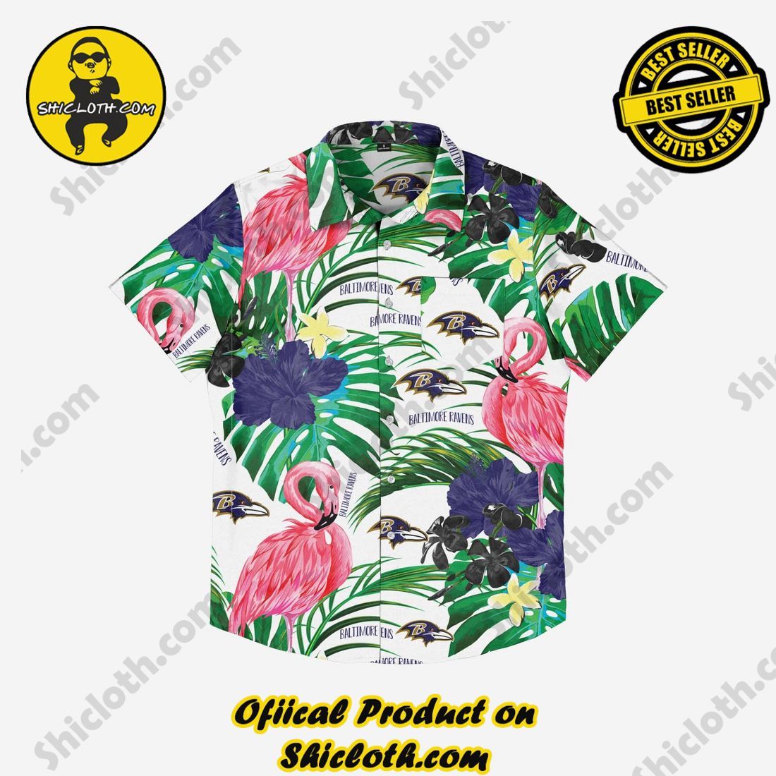 Baltimore Ravens Flamingo Button Up Shirt 3 Baltimore Ravens Flamingo Button Up Shirt - Image 3