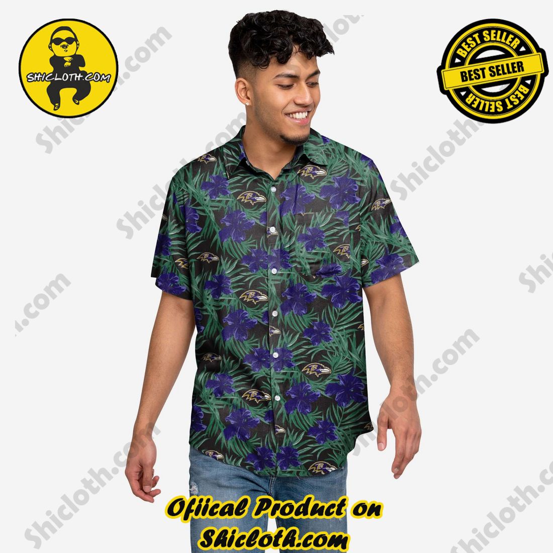 Baltimore Ravens Hibiscus Button Up Shirt