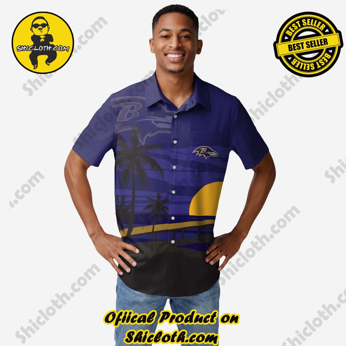 Baltimore Ravens Tropical Sunset Button Up Shirt