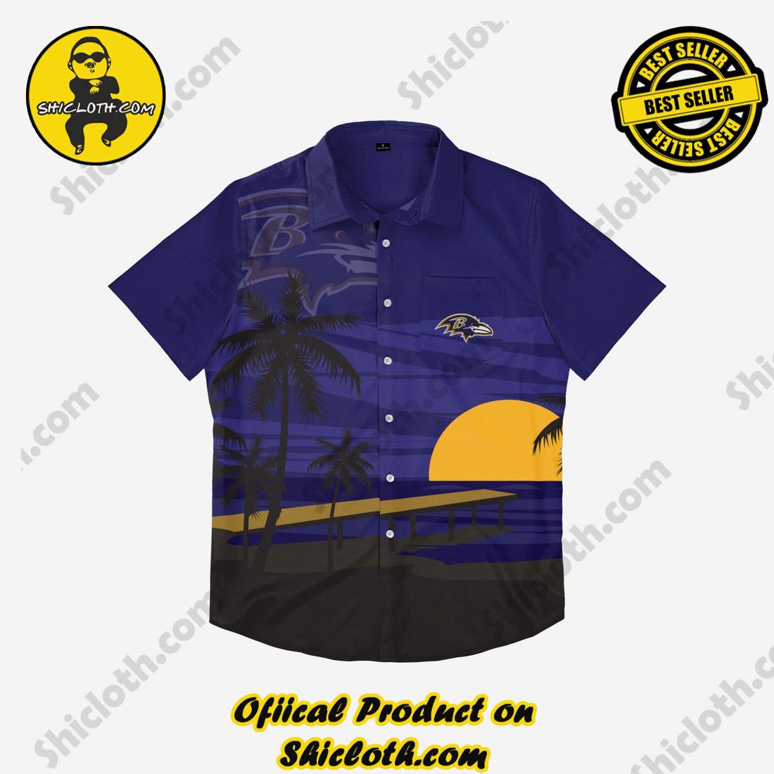 Baltimore Ravens Tropical Sunset Button Up Shirt 3 Baltimore Ravens Tropical Sunset Button Up Shirt - Image 3