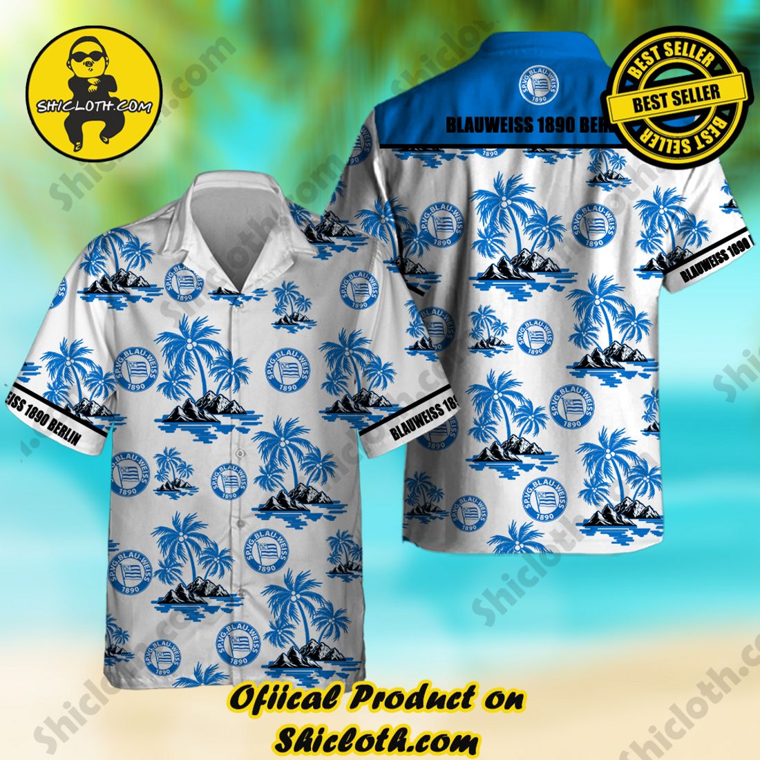BlauWeiss 1890 Berlin DFL Palm Tree Hawaiian Shirt And Short