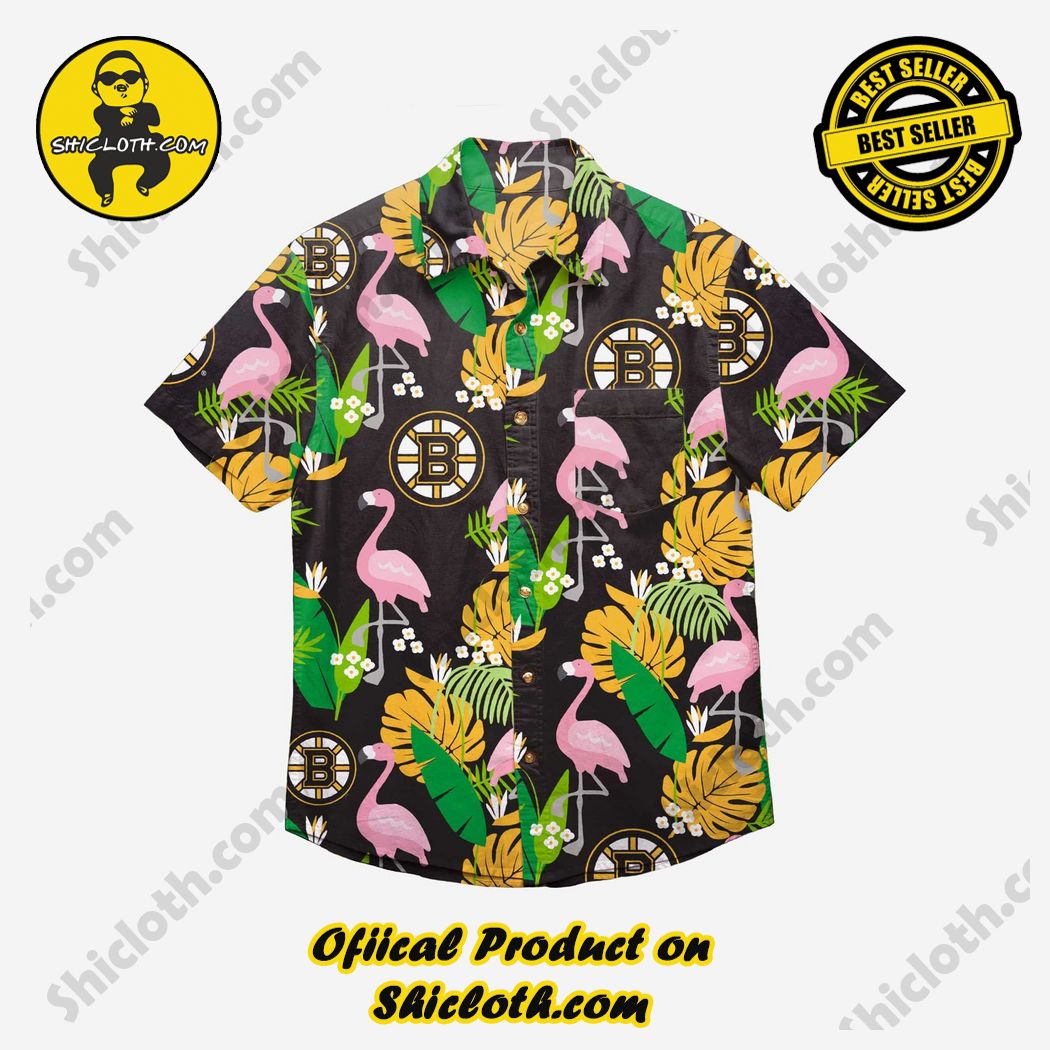 Boston Bruins Floral Button Up Hawaiian Shirt
