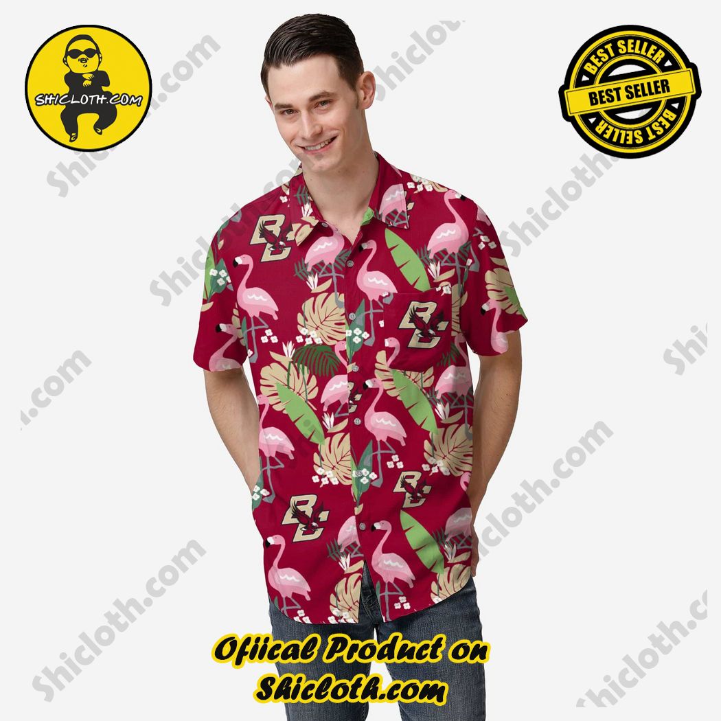 Boston College Eagles Floral Button Up Hawaiian Shirt