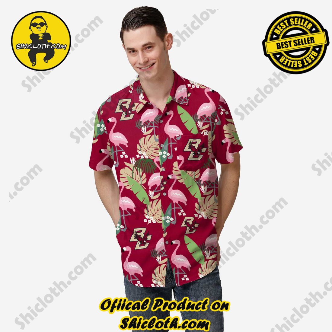 HOT HIT Hawaiian Shirt And Short in Shicloth !!! 6 Boston College Eagles Floral Button Up Shirt