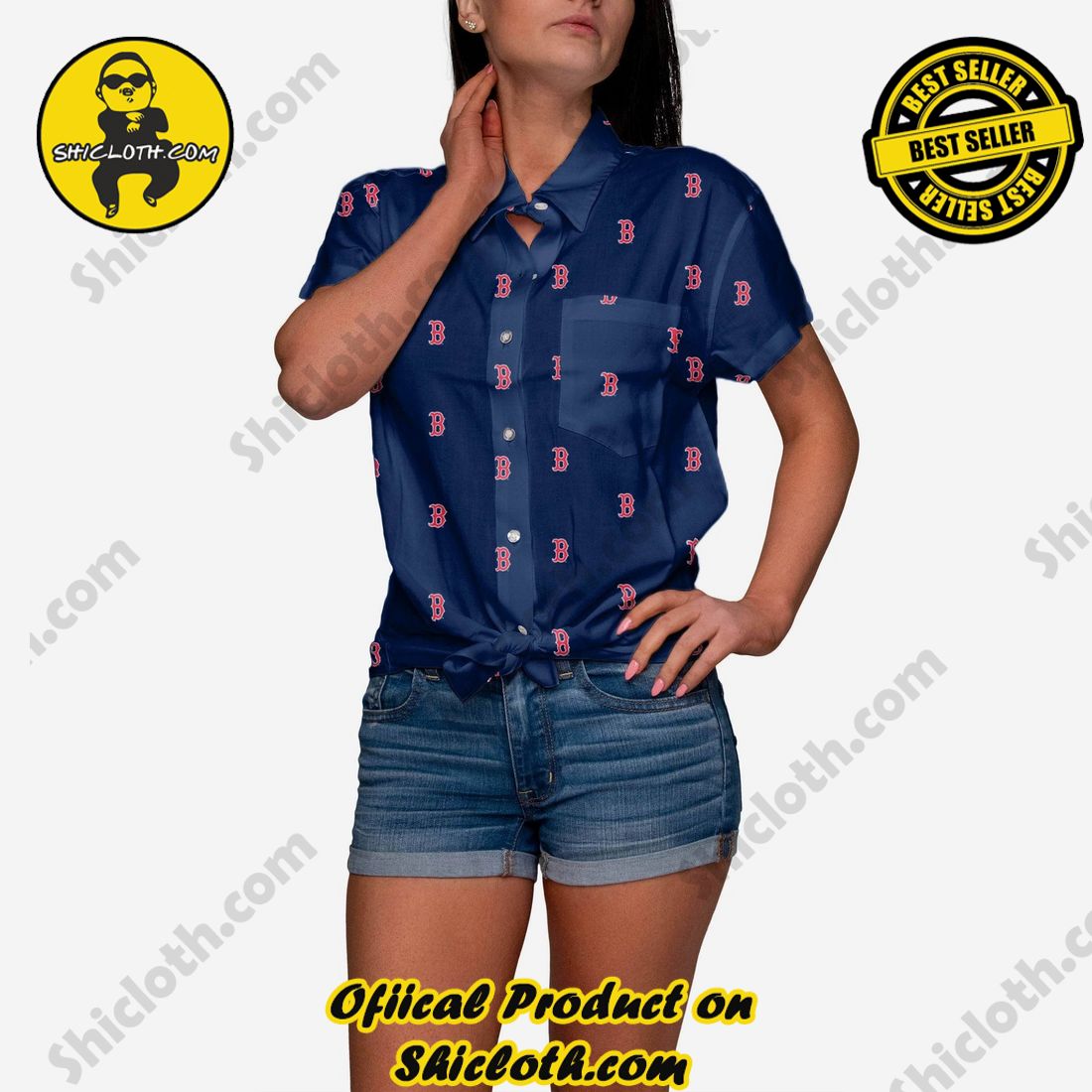 The Best Collection Hawaiian Shirt And Short in Shicloth !!! Buy it now 13 Boston Red Sox Logo Blast Womens Button Up Shirt