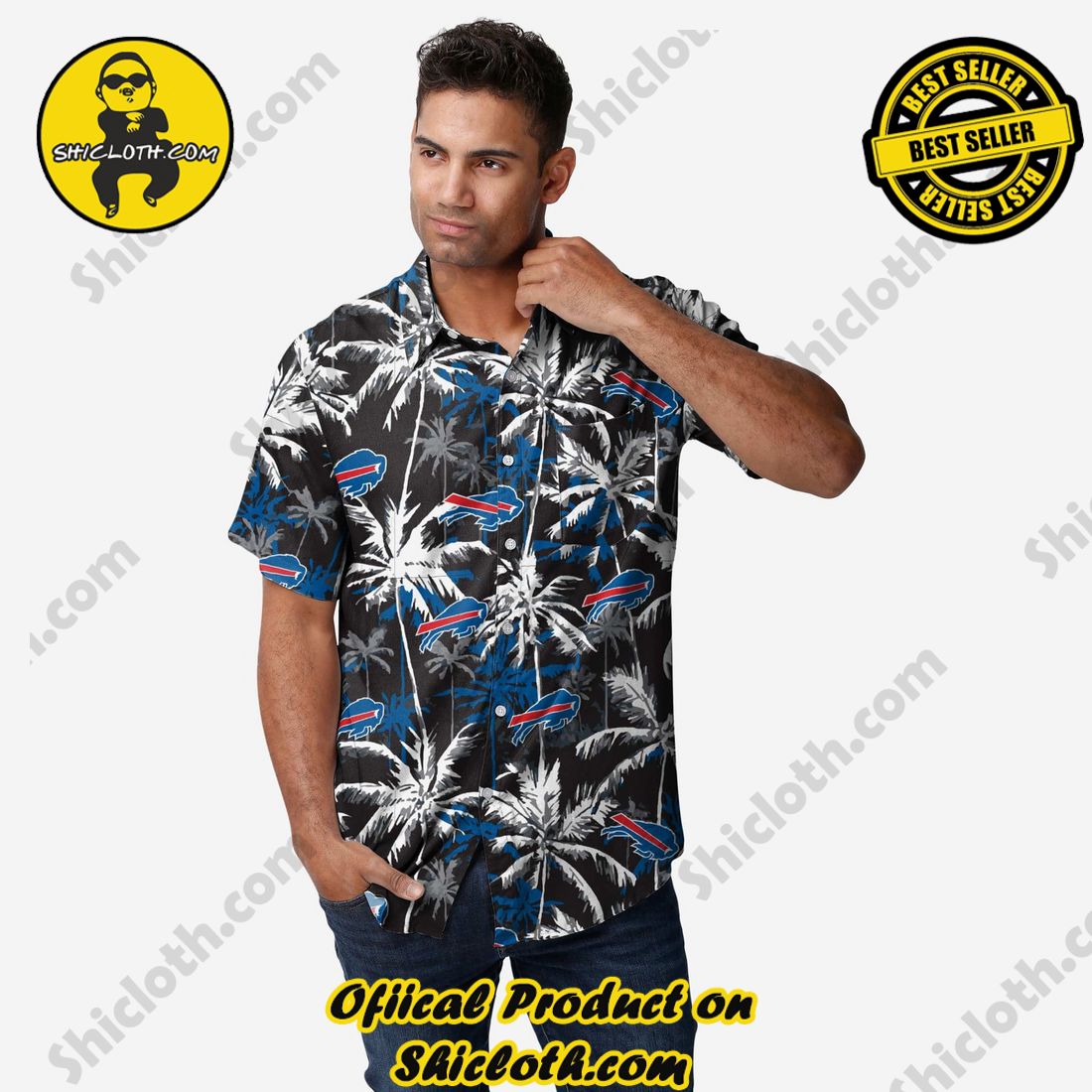 Buffalo Bills Black Floral Button Up Shirt