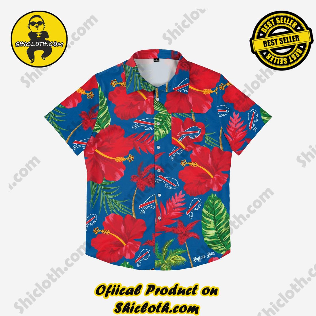 Buffalo Bills Team Color Hibiscus Button Up Shirt 3 Buffalo Bills Team Color Hibiscus Button Up Shirt - Image 3