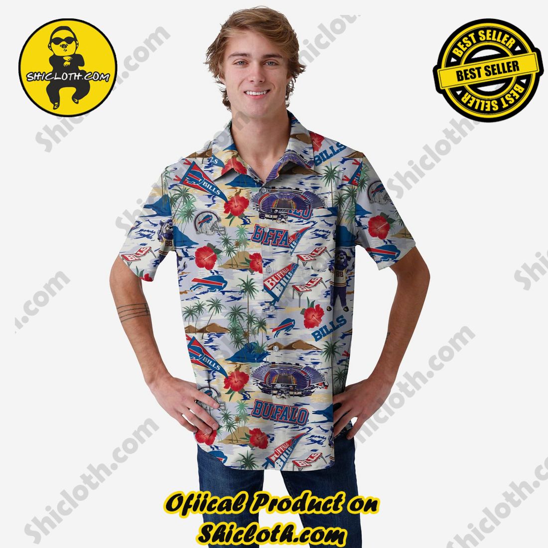 Buffalo Bills Thematic Stadium Print Button Up Shirt