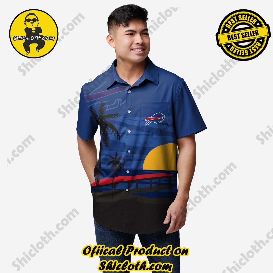 Buffalo Bills Tropical Sunset Button Up Shirt