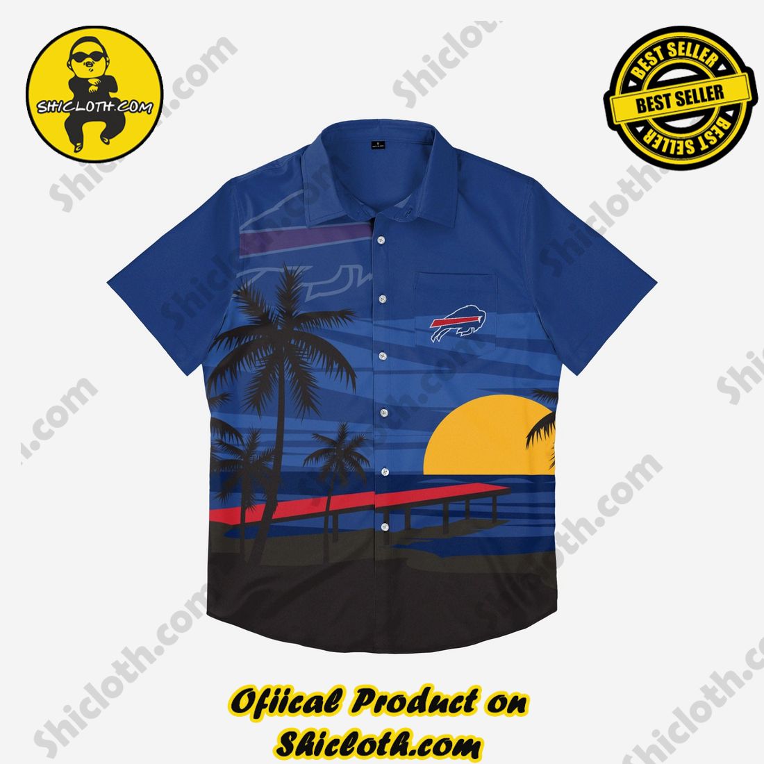 Buffalo Bills Tropical Sunset Button Up Shirt 3 Buffalo Bills Tropical Sunset Button Up Shirt - Image 3