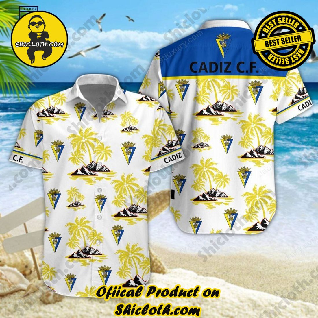 Cadiz CF Laliga Palm Tree Hawaiian Shirt And Short