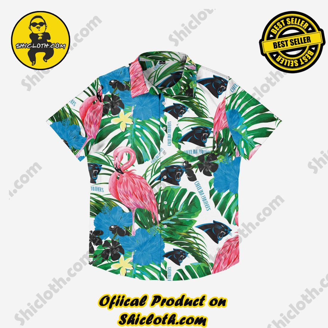 Carolina Panthers Flamingo Button Up Shirt 3 Carolina Panthers Flamingo Button Up Shirt - Image 3