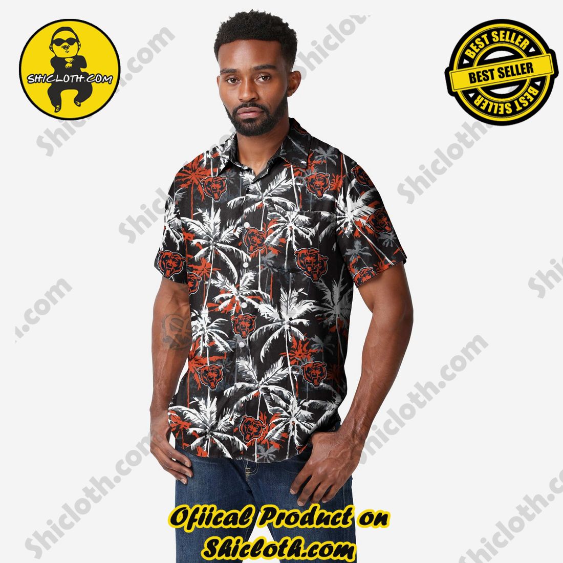 Chicago Bears Black Floral Button Up Shirt