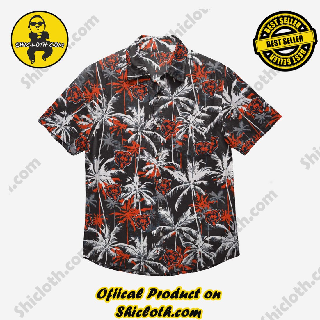 Chicago Bears Black Floral Button Up Shirt 3 Chicago Bears Black Floral Button Up Shirt - Image 3