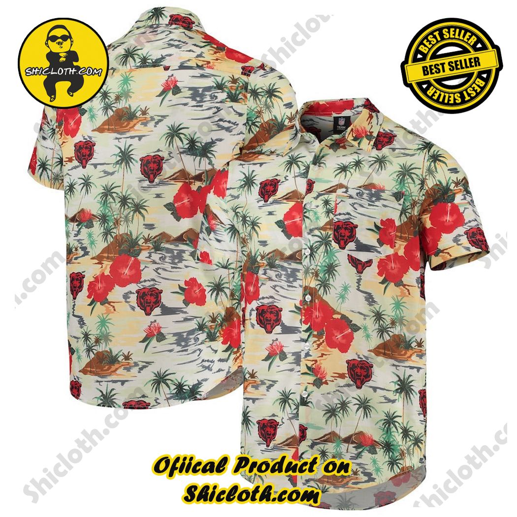 Chicago Bears Cream Paradise Floral Button-Up Hawaiian Shirt