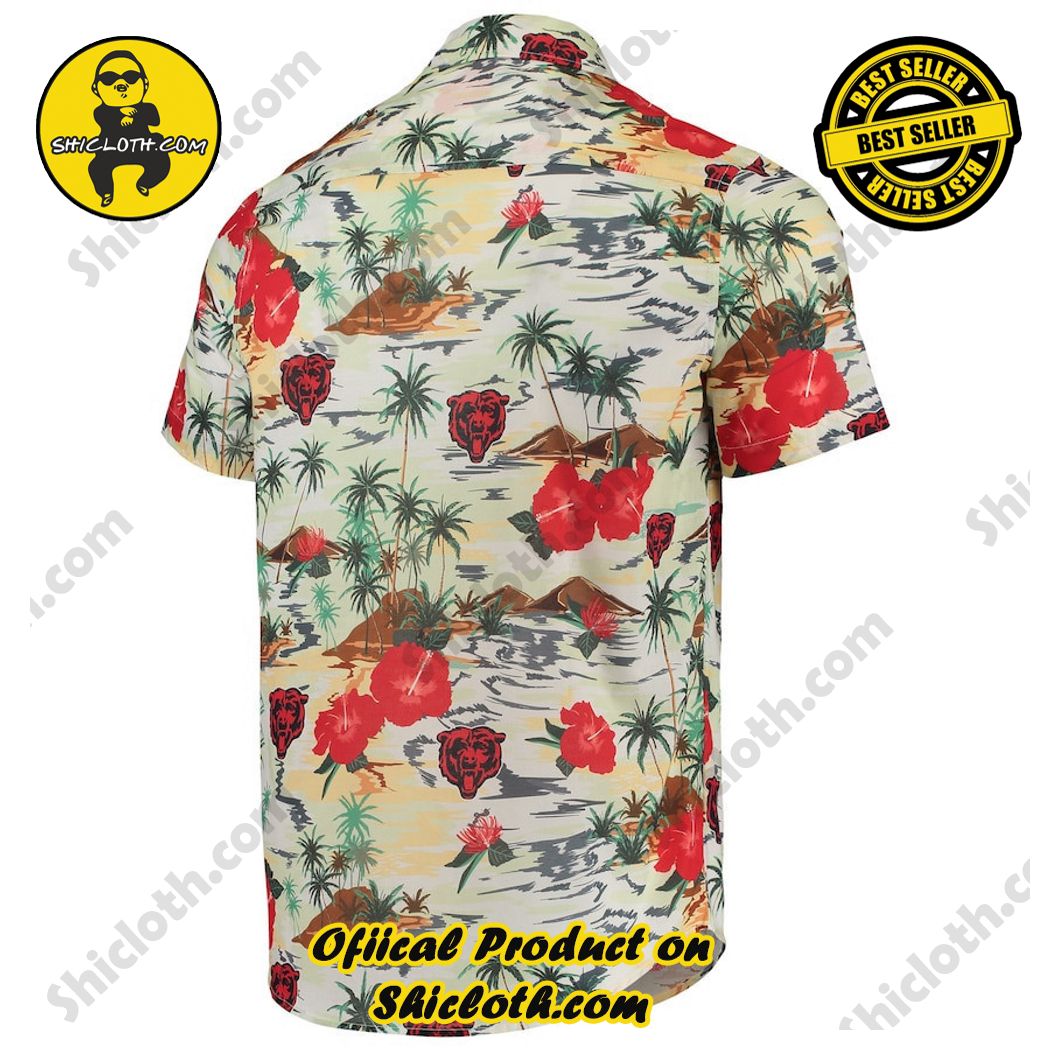 Chicago Bears Cream Paradise Floral Button-Up Hawaiian Shirt 3 Chicago Bears Cream Paradise Floral Button-Up Hawaiian Shirt - Image 3