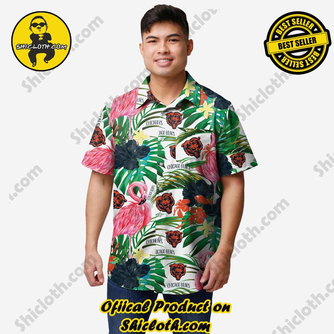 Chicago Bears Flamingo Button Up Shirt