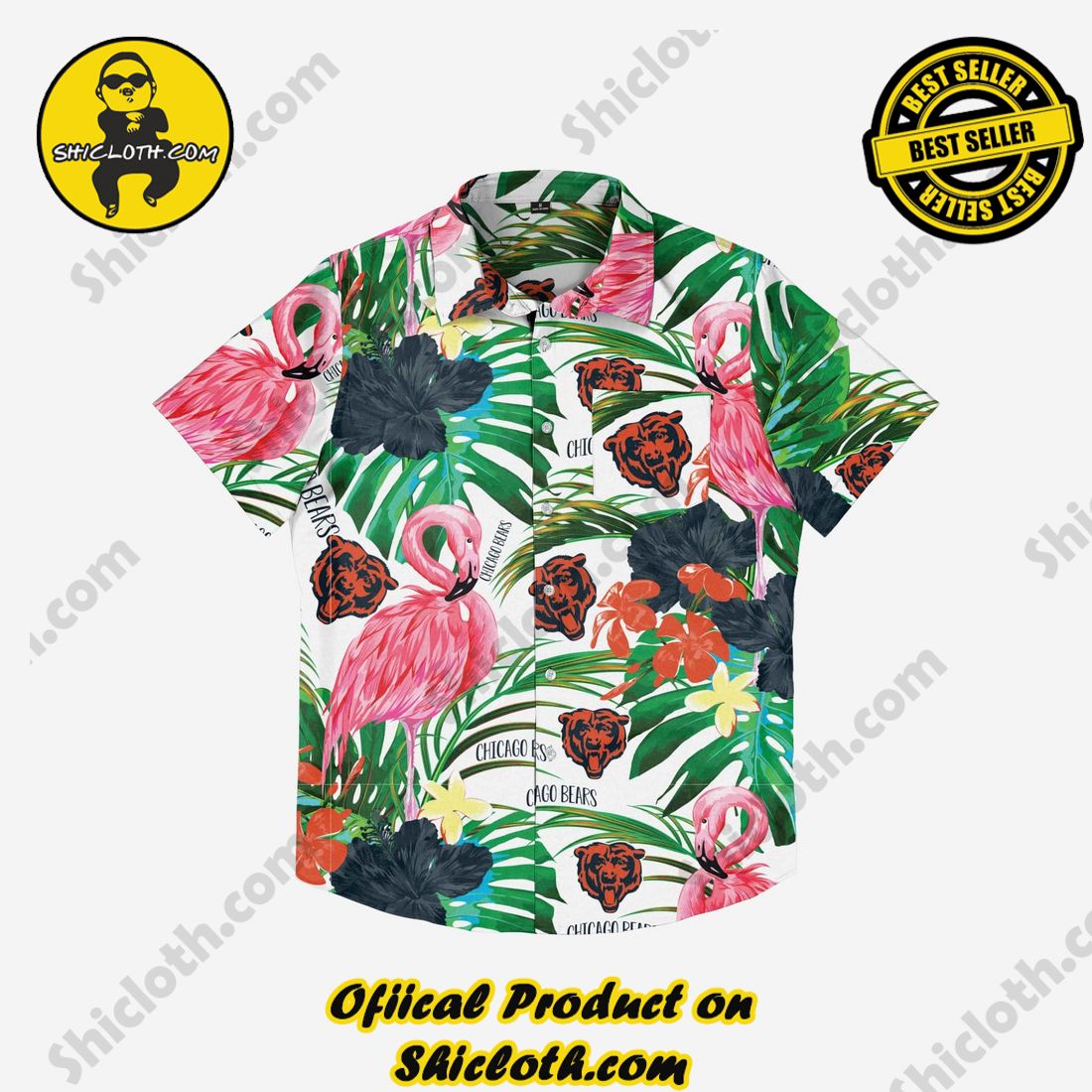 Chicago Bears Flamingo Button Up Shirt 3 Chicago Bears Flamingo Button Up Shirt - Image 3