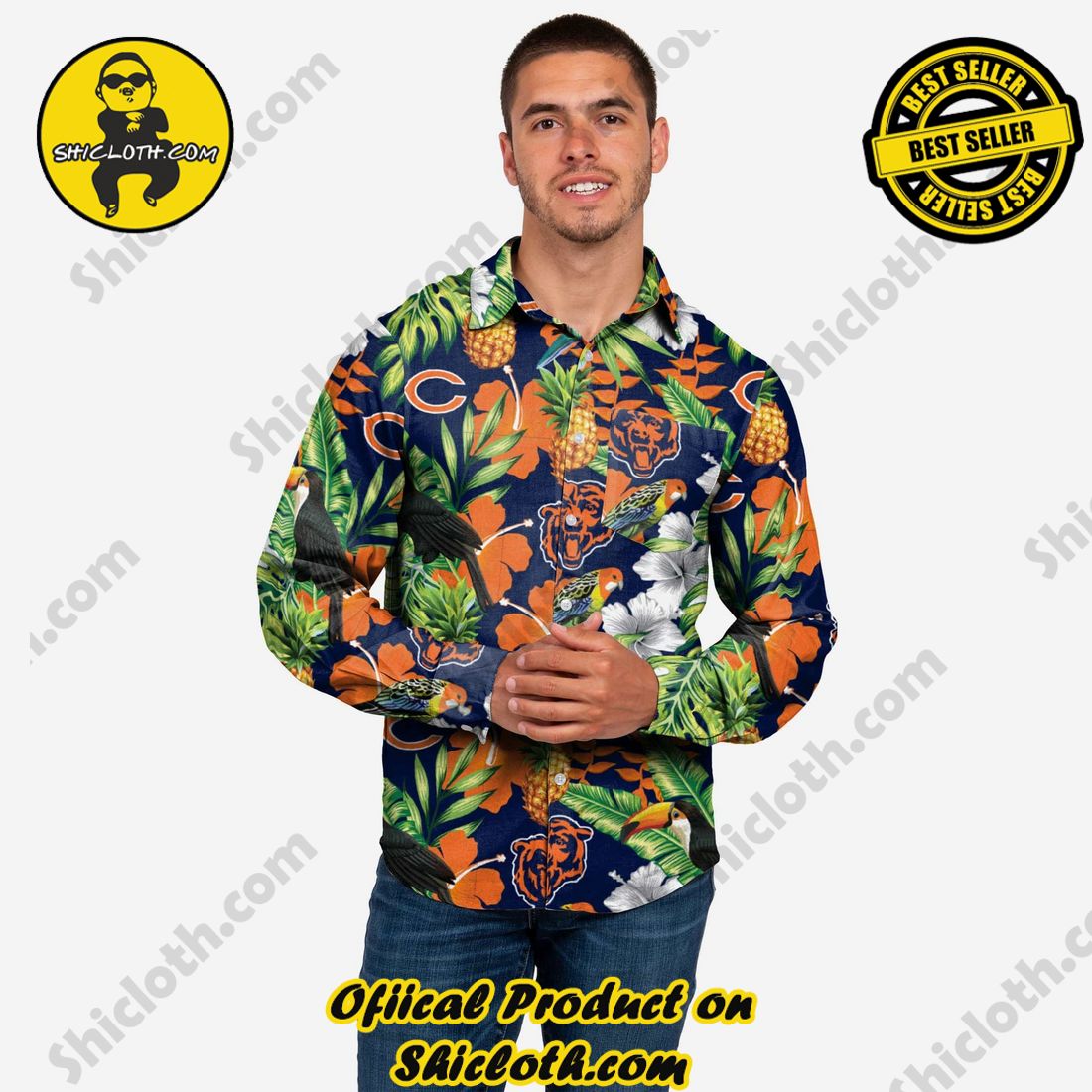Chicago Bears Long Sleeve Floral Button Up Shirt