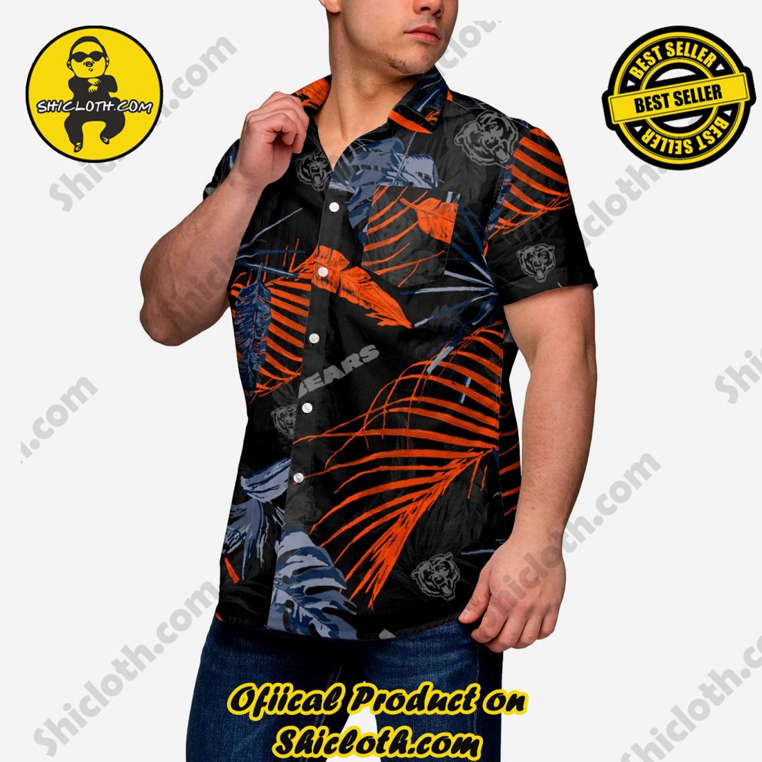Chicago Bears Neon Palm Button Up Shirt