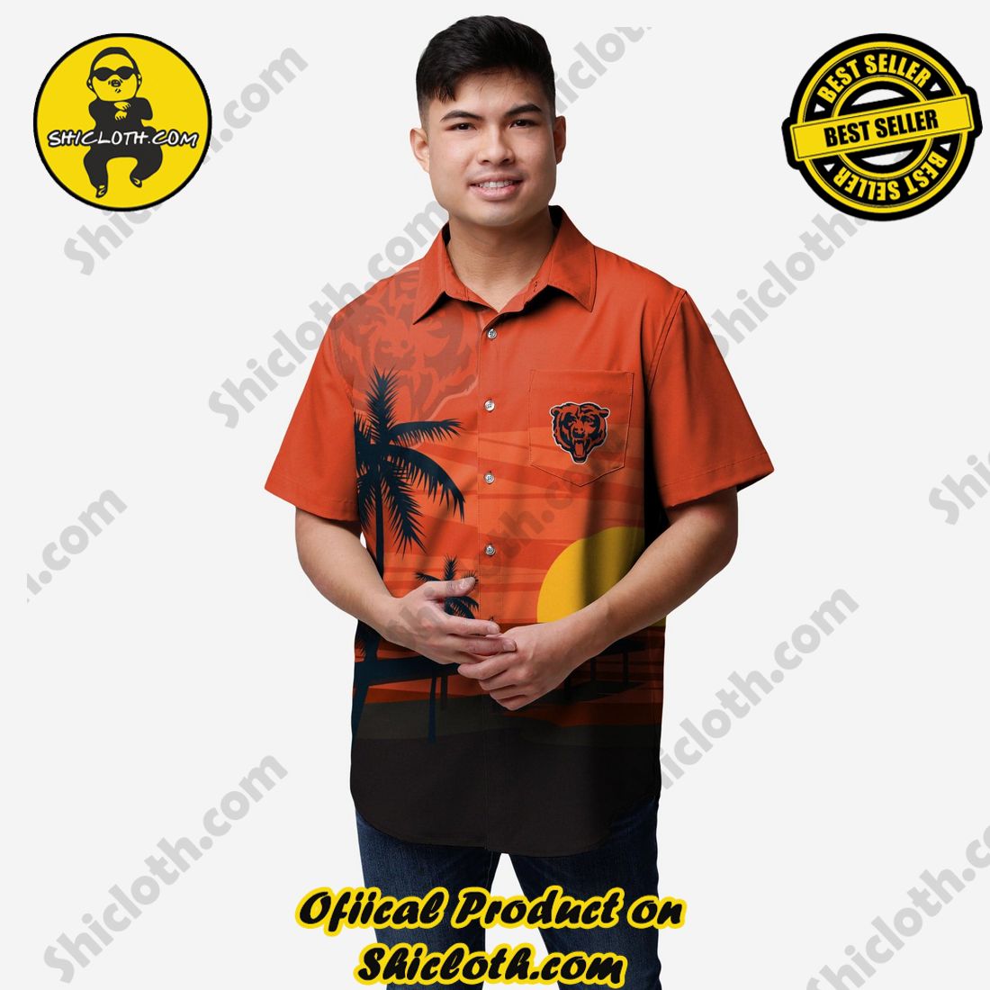 Chicago Bears Tropical Sunset Button Up Shirt