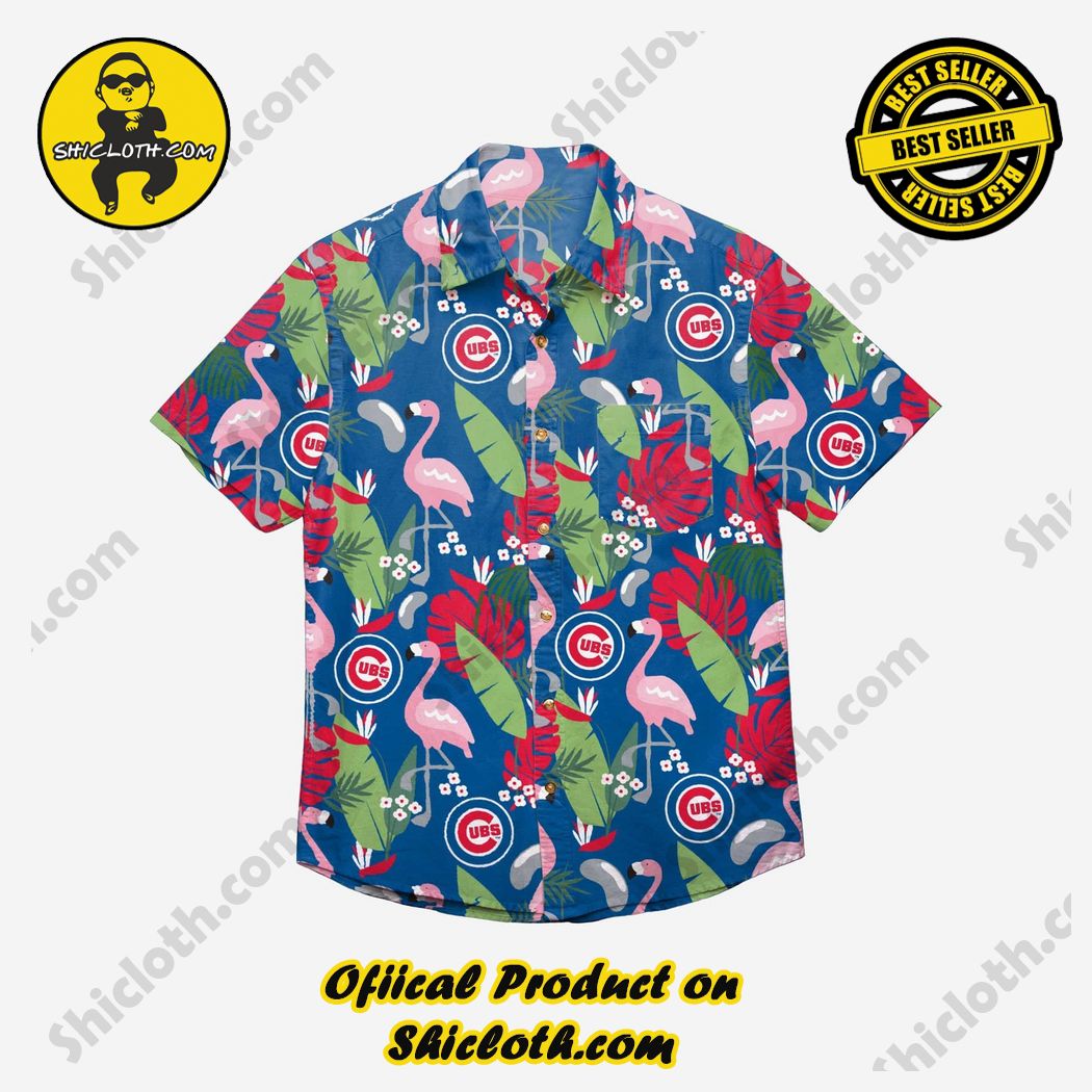Chicago Cubs Floral Button Up Hawaiian Shirt
