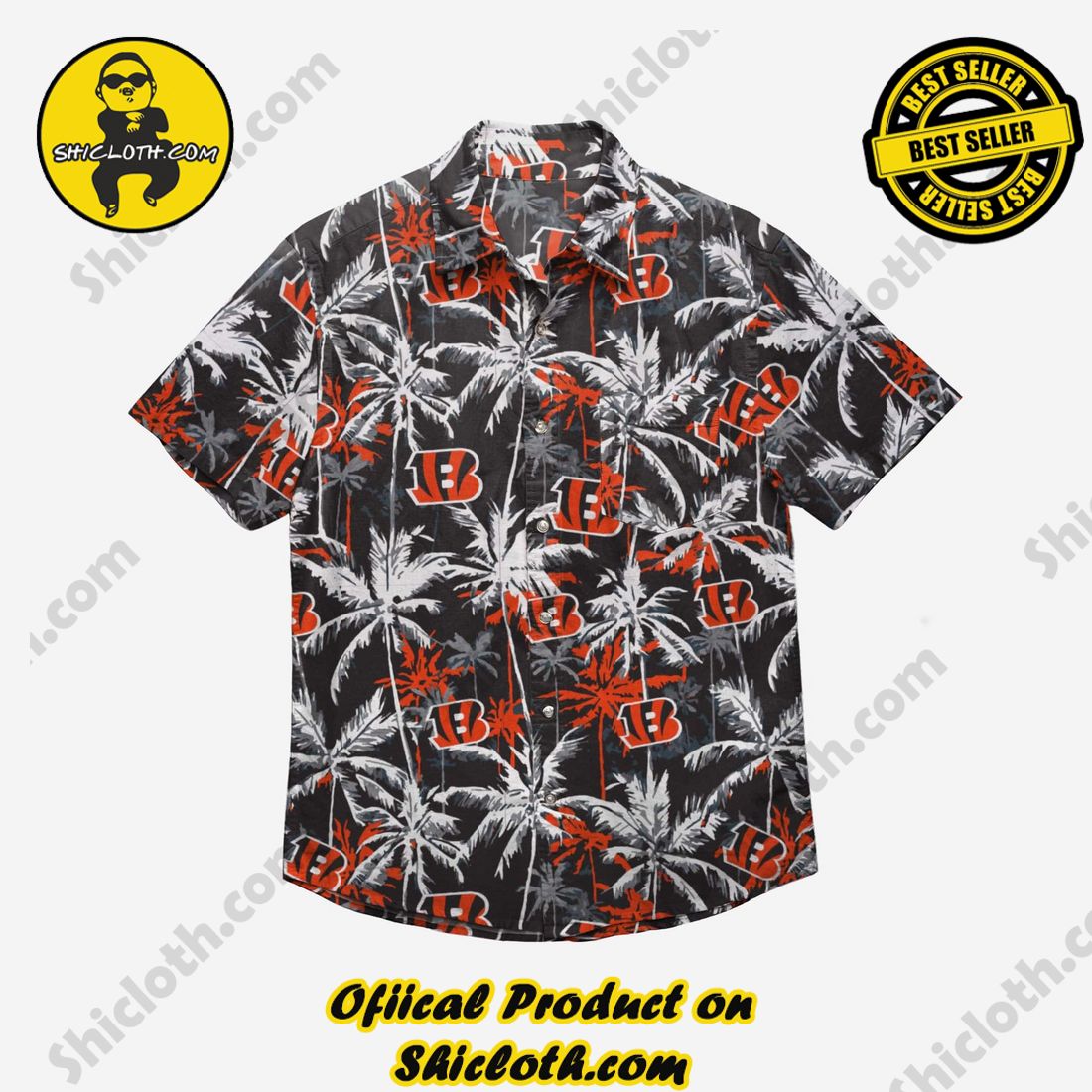 Cincinnati Bengals Black Floral Button Up Shirt 3 Cincinnati Bengals Black Floral Button Up Shirt - Image 3