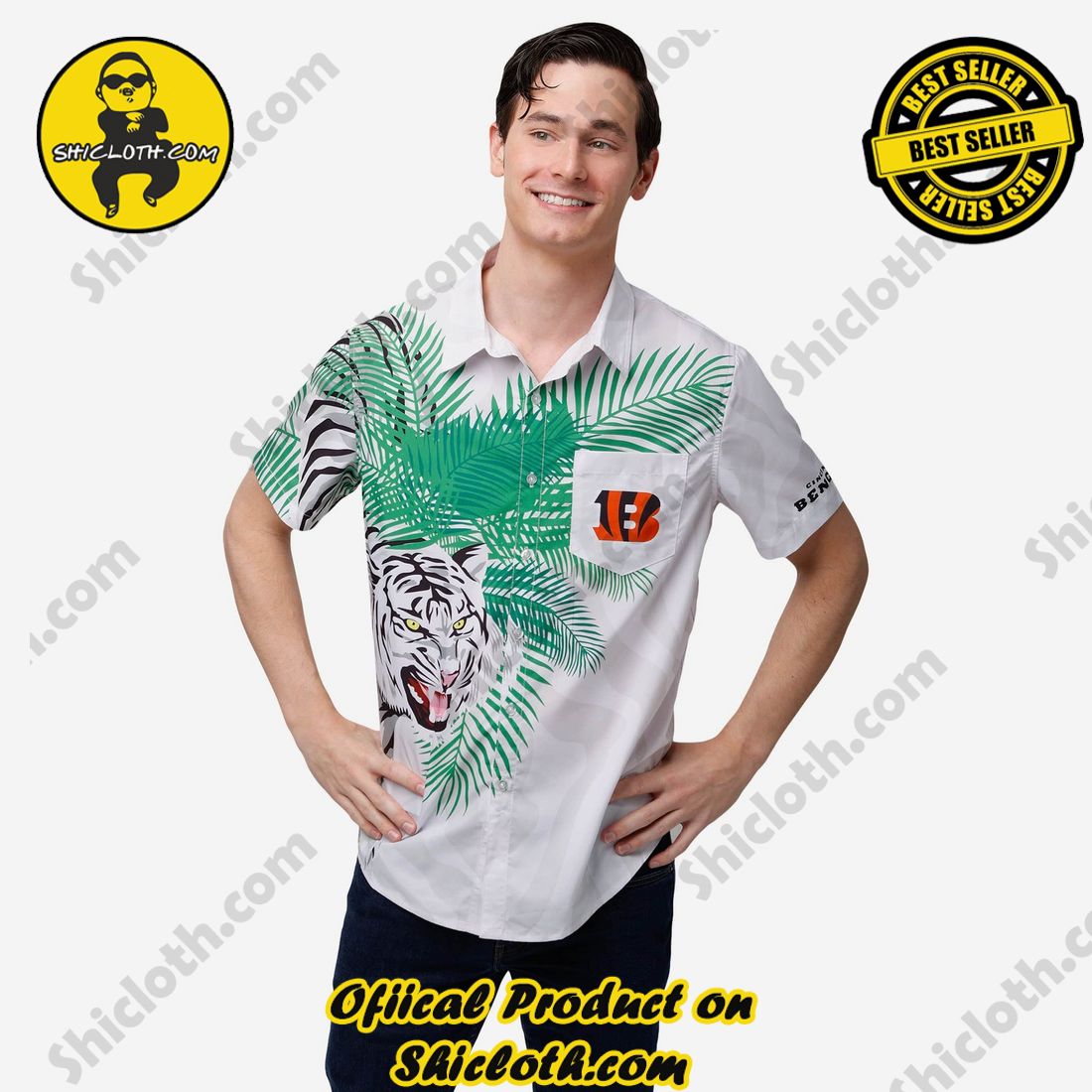 Cincinnati Bengals White Stripe Button Up Shirt