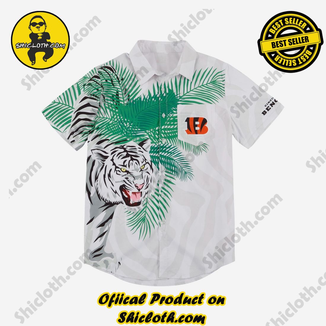 Cincinnati Bengals White Stripe Button Up Shirt 3 Cincinnati Bengals White Stripe Button Up Shirt - Image 3