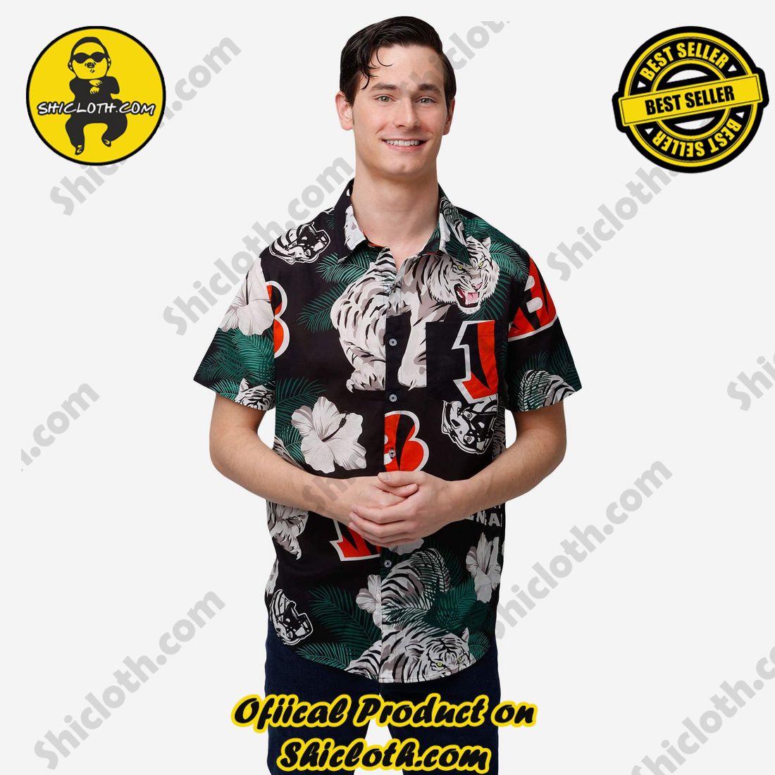 Cincinnati Bengals White Stripe Floral Button Up Shirt