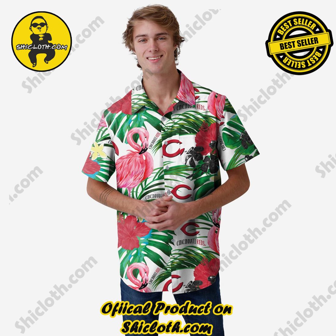 The Best Collection Hawaiian Shirt And Short in Shicloth !!! Buy it now 34 Cincinnati Reds Flamingo Button Up Shirt