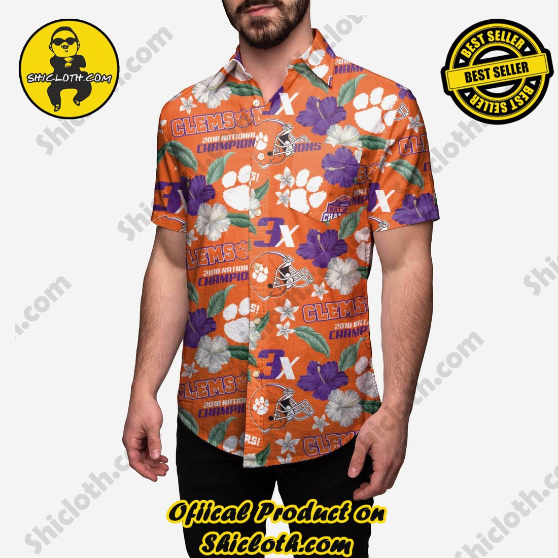 HOT HIT Hawaiian Shirt And Short in Shicloth !!! 9 Clemson Tigers 2018 Football National Champions Floral Button Up Shirt
