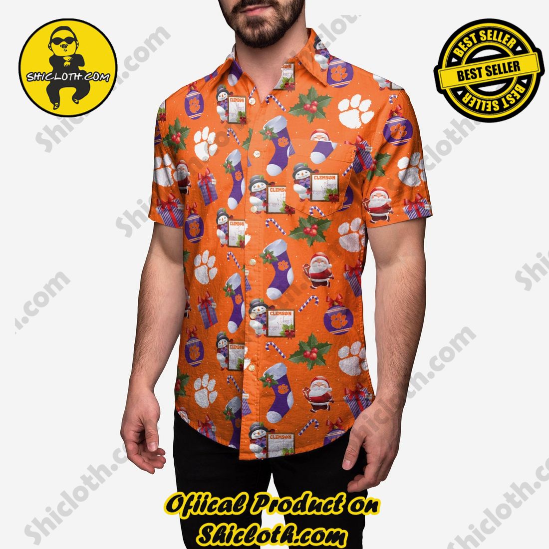 HOT HIT Hawaiian Shirt And Short in Shicloth !!! 10 Clemson Tigers Christmas Explosion Button Up Shirt