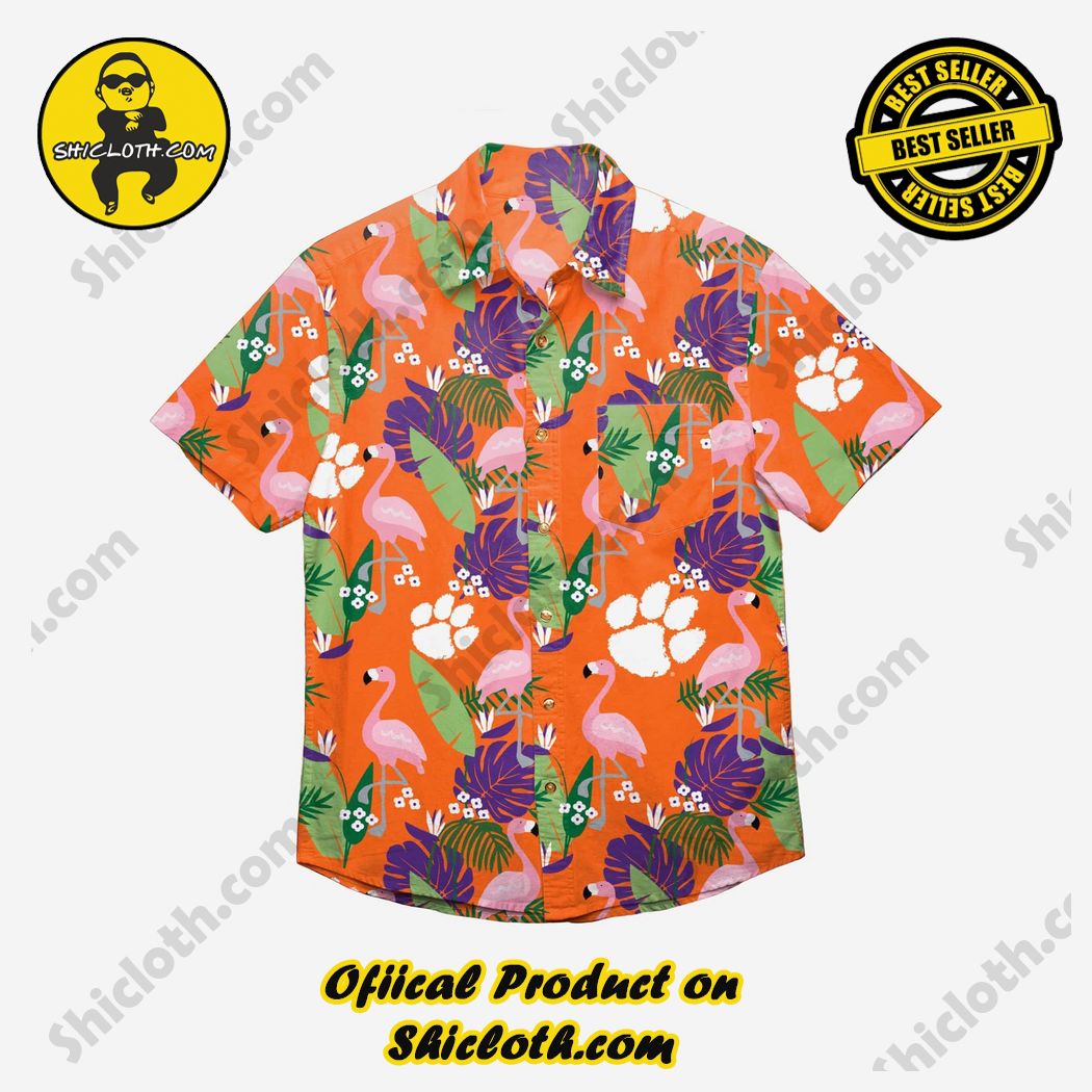 Men's Orange Cleveland Browns Tiki Floral Button-Down Woven T-Shirt