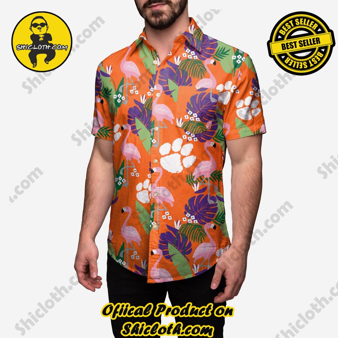 HOT HIT Hawaiian Shirt And Short in Shicloth !!! 11 Clemson Tigers Floral Button Up Shirt