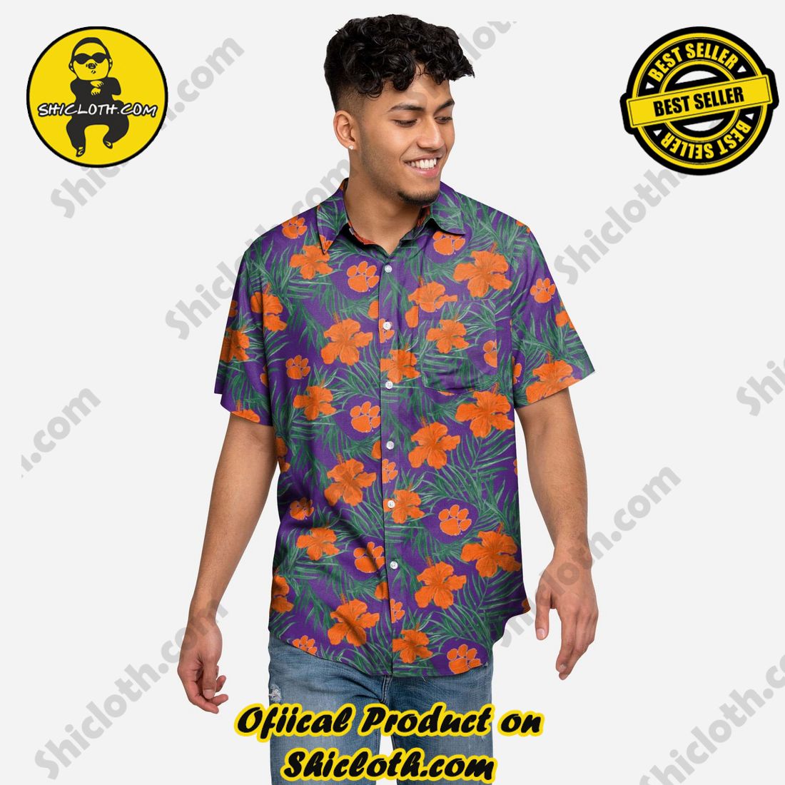 HOT HIT Hawaiian Shirt And Short in Shicloth !!! 13 Clemson Tigers Hibiscus Button Up Shirt